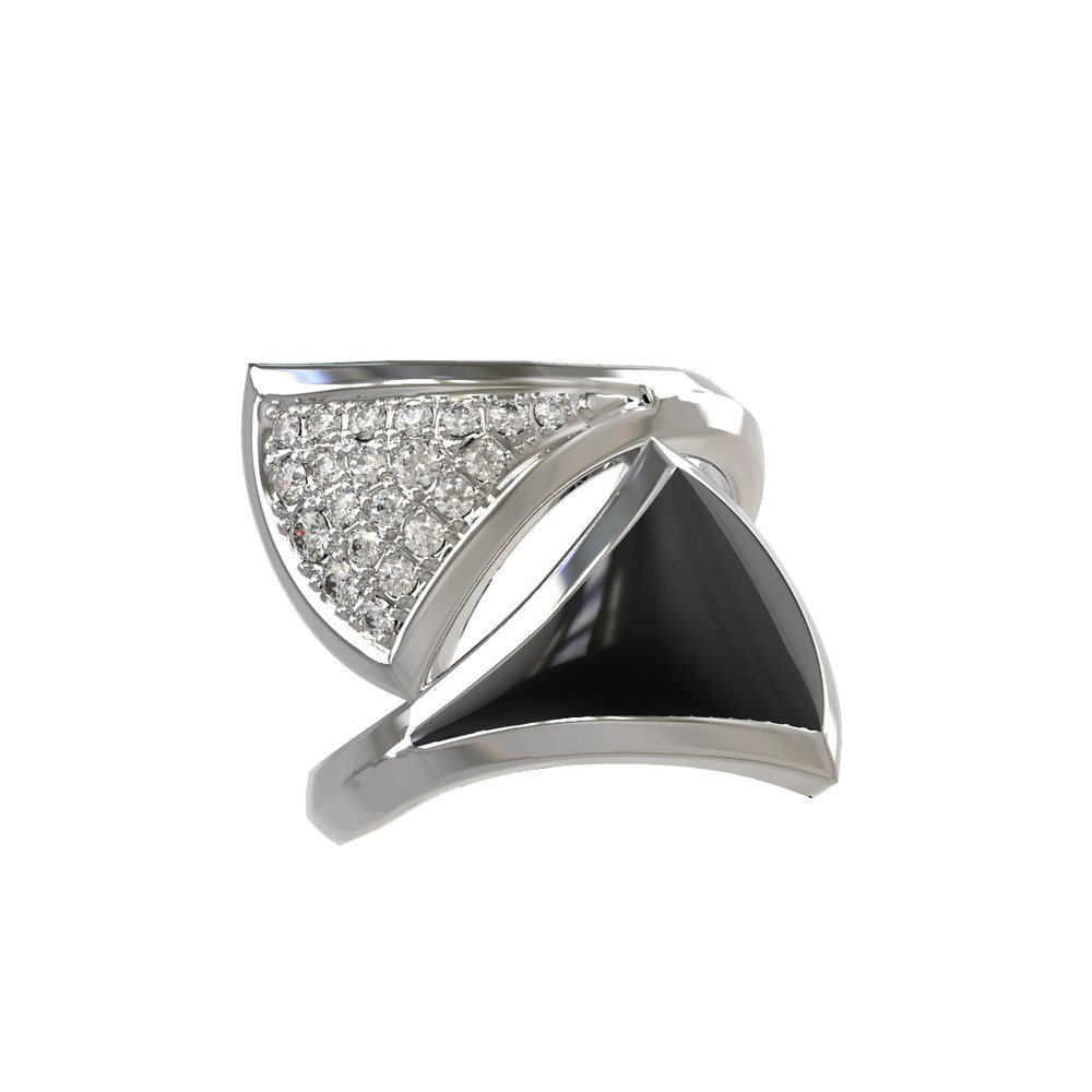 Кольцо из белого золота c бриллиантами и ониксом