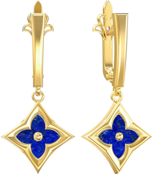 Серьги из лимонного золота c лазуритом