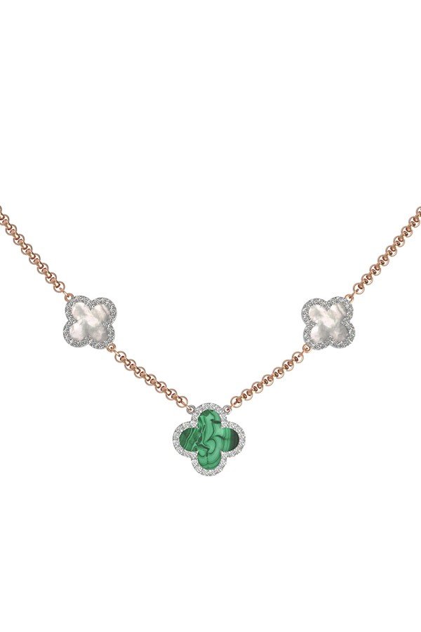 Колье из золота c бриллиантами, малахитом и перламутром