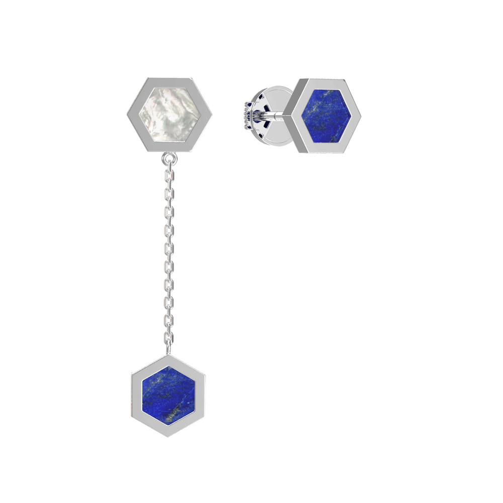 Серьги из белого золота c лазуритом и перламутром