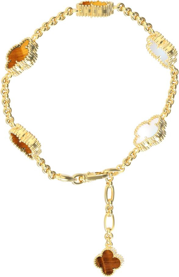 Браслет из лимонного золота c тигровым глазом и перламутром