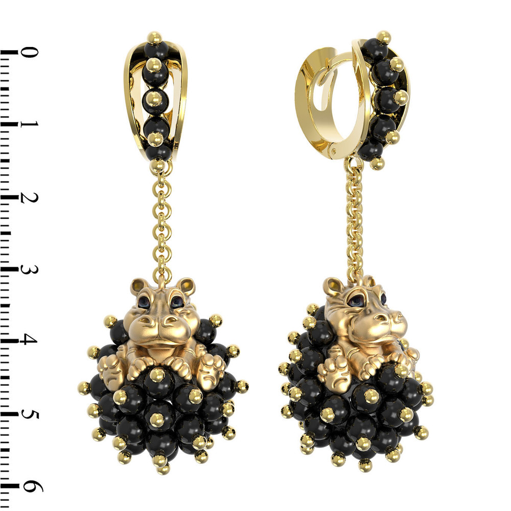 Серьги из лимонного золота c эмалью и ониксом