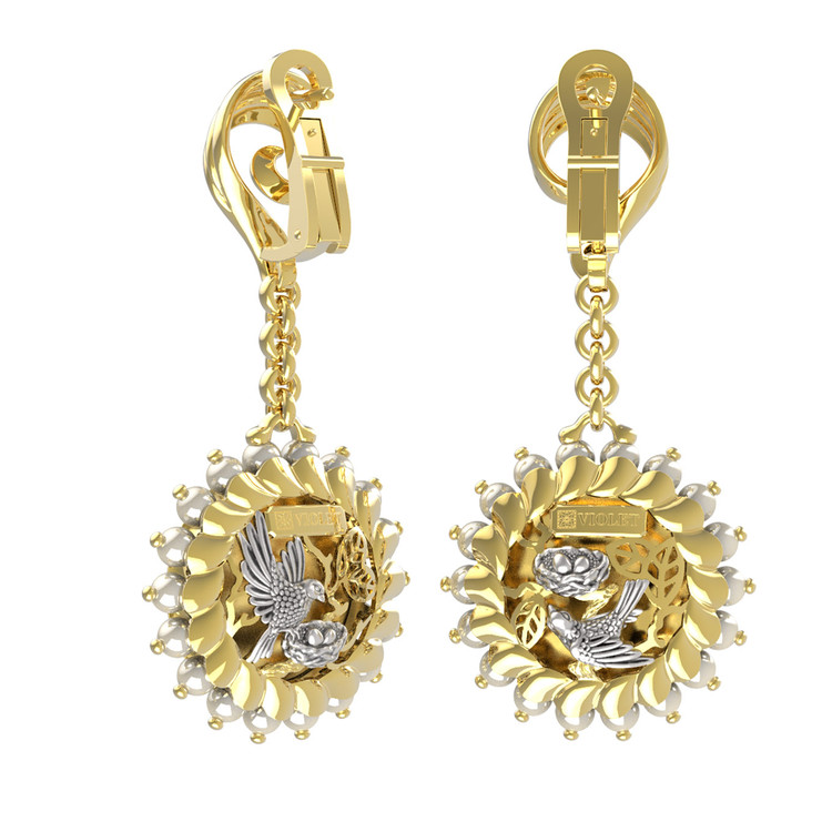 Серьги из лимонного золота c эмалью и жемчугом