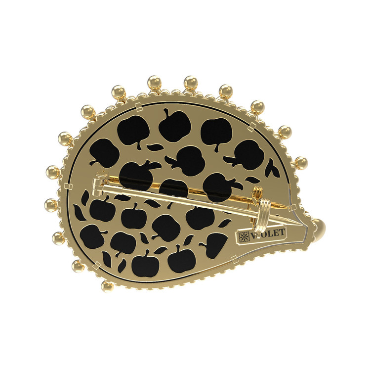 Брошь из лимонного золота c эмалью, ониксом и перламутром