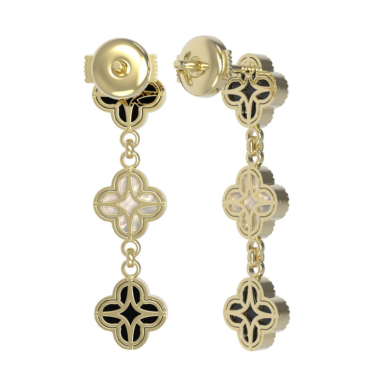 Серьги из лимонного золота c бриллиантами, ониксом и перламутром