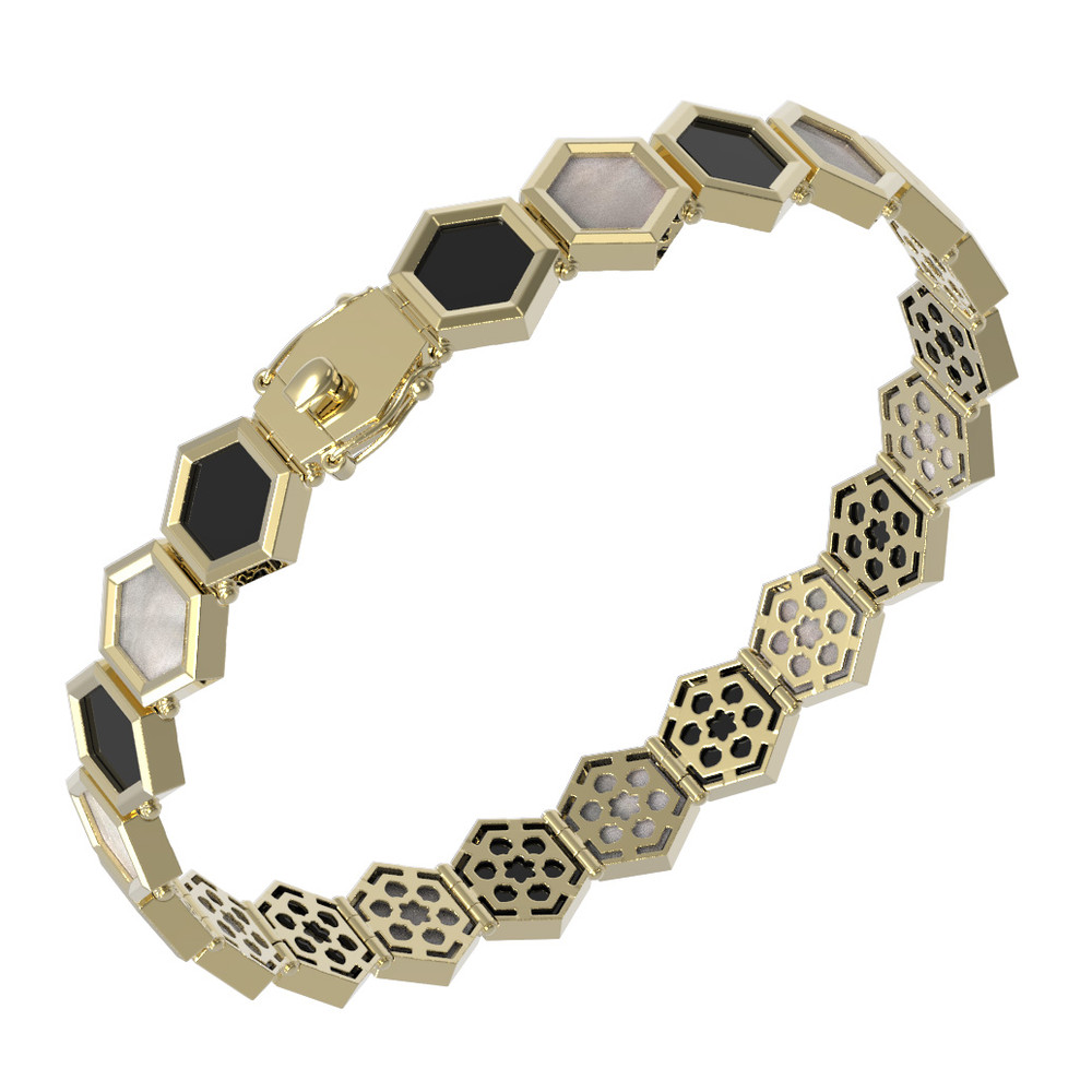 Браслет из лимонного золота c ониксом и перламутром