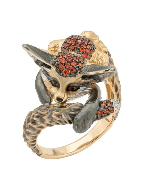 Кольцо из лимонного золота c эмалью и фианитом