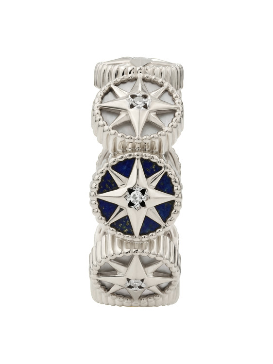 Кольцо из белого золота c бриллиантами, лазуритом и перламутром