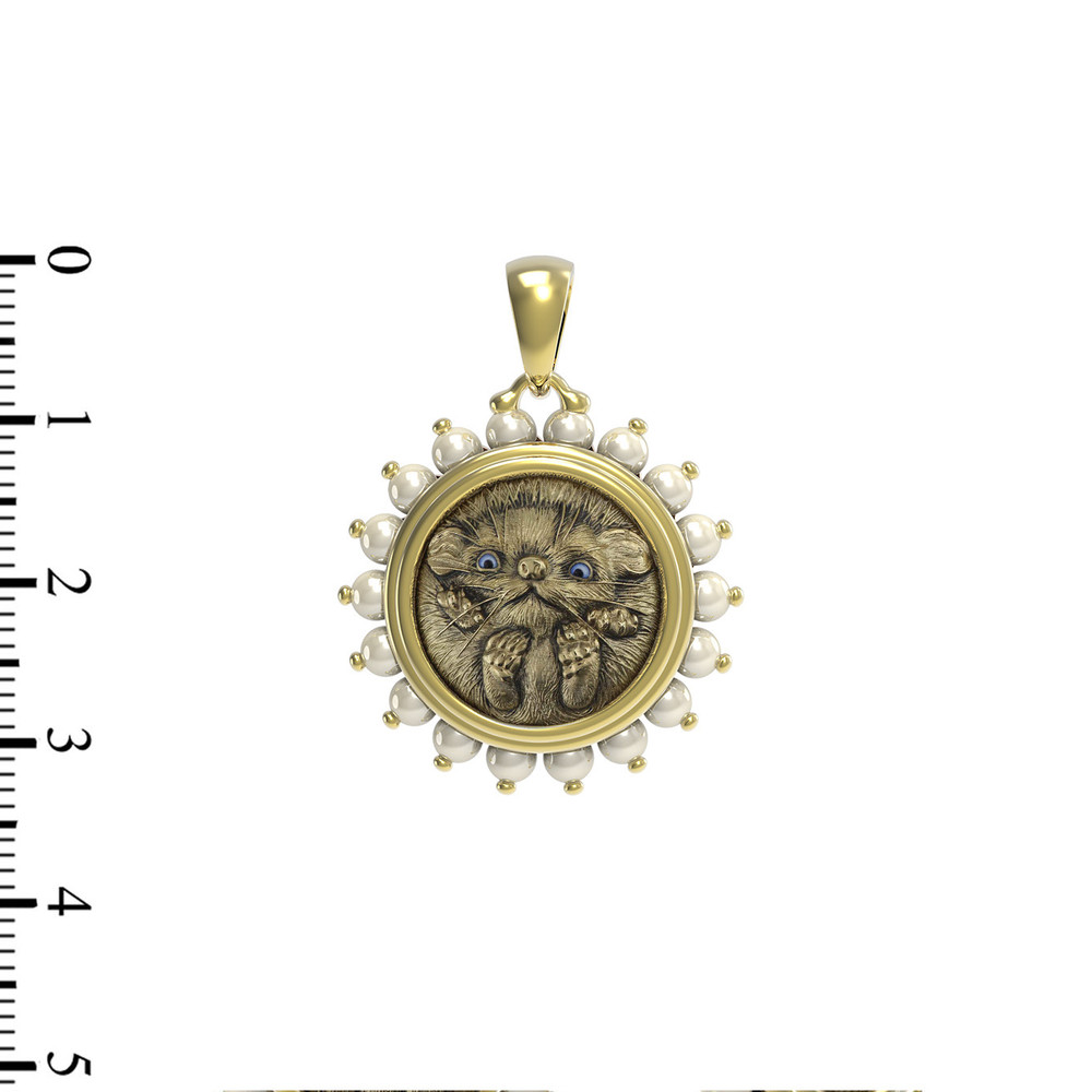 Подвеска из лимонного золота c эмалью и жемчугом