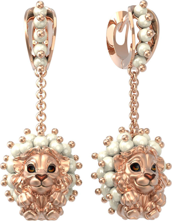 Серьги из золота c эмалью и жемчугом