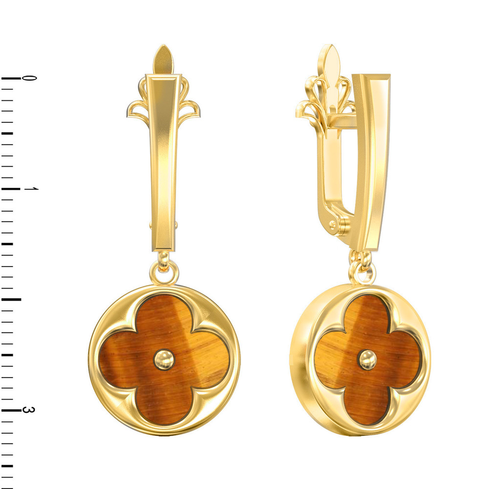 Серьги из лимонного золота c тигровым глазом