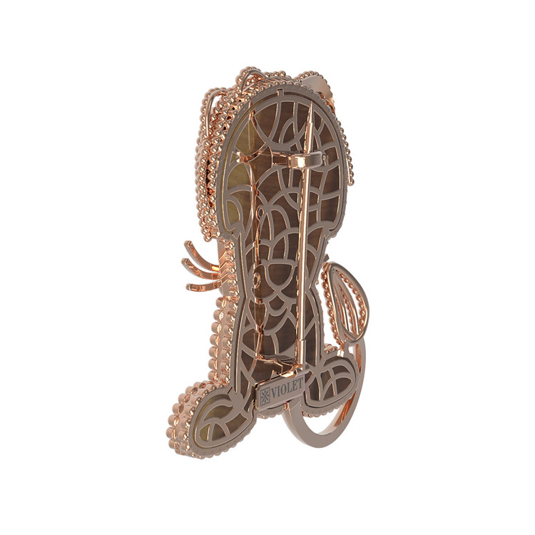 Брошь из золота c эмалью и тигровым глазом