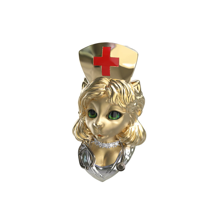 Подвеска из лимонного золота c эмалью, бриллиантами и рубином