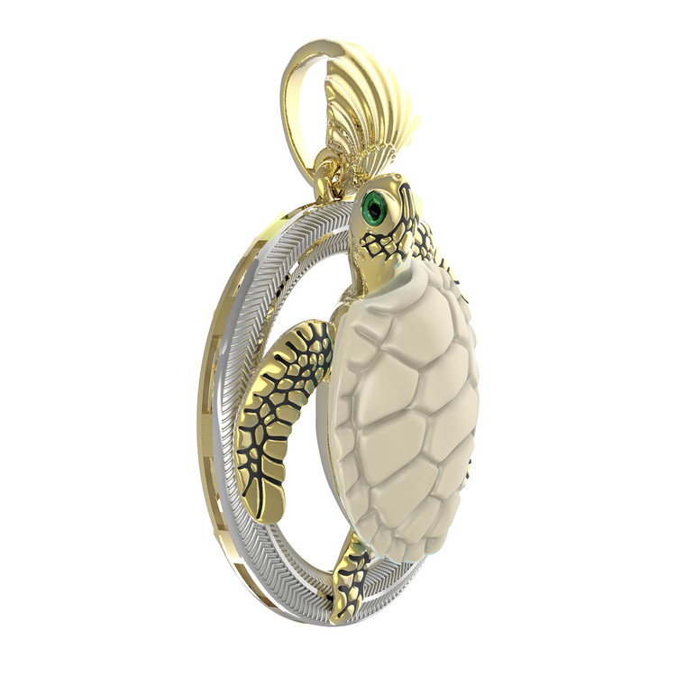 Подвеска из лимонного золота c эмалью и бивнем мамонта