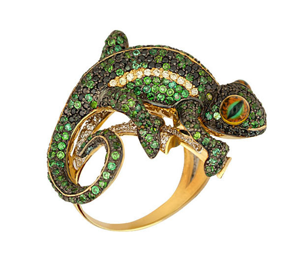 Кольцо из лимонного золота c эмалью и фианитом