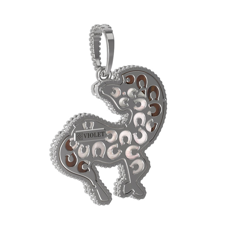 Подвеска из белого золота c эмалью, тигровым глазом и перламутром