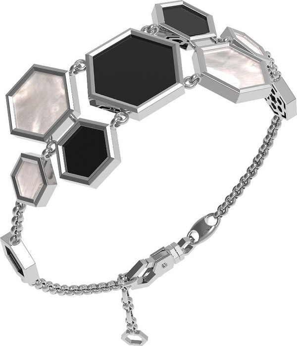 Браслет из белого золота c ониксом и перламутром