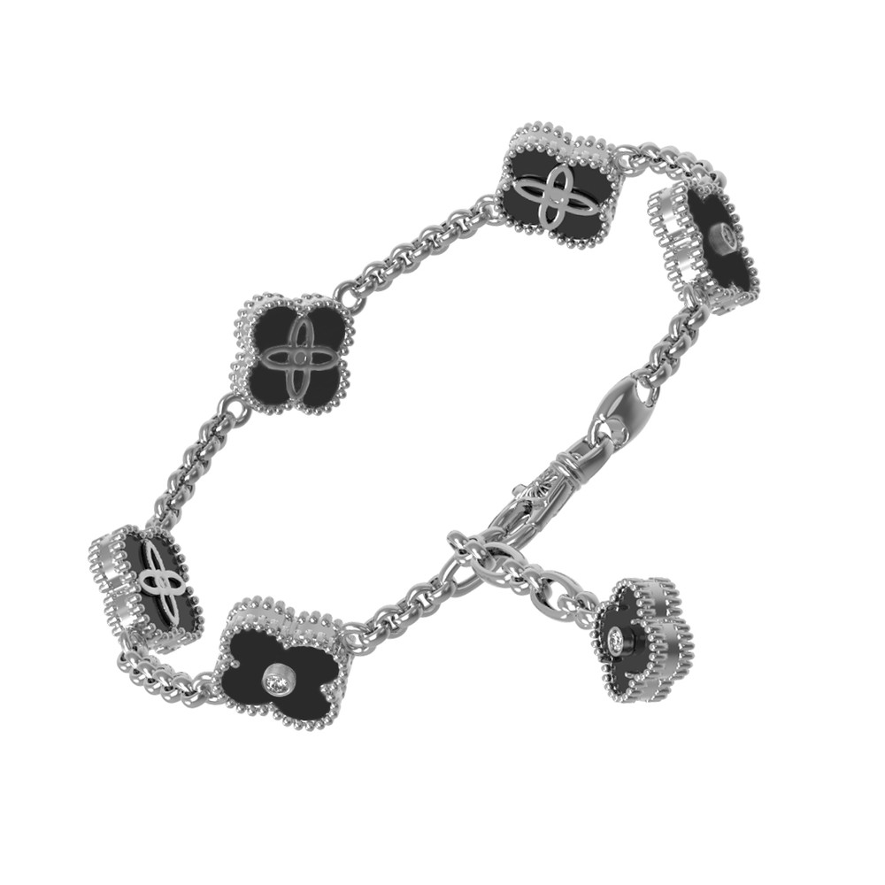 Браслет из белого золота c бриллиантами и ониксом