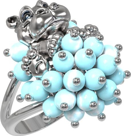 Кольцо из белого золота c эмалью и бирюзой