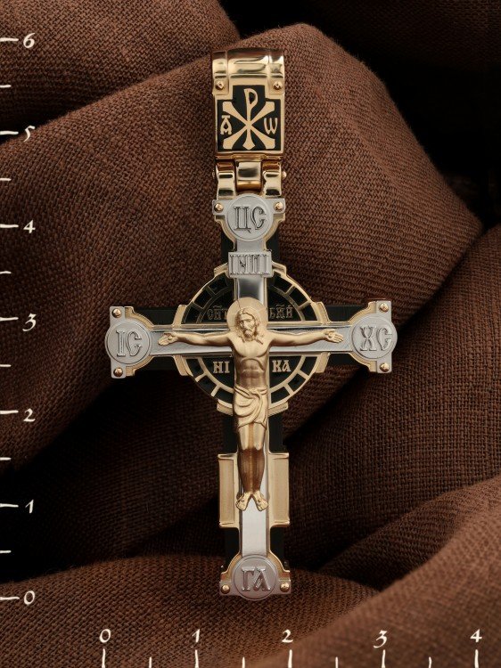 Крест из золота c эмалью и эбеновым деревом