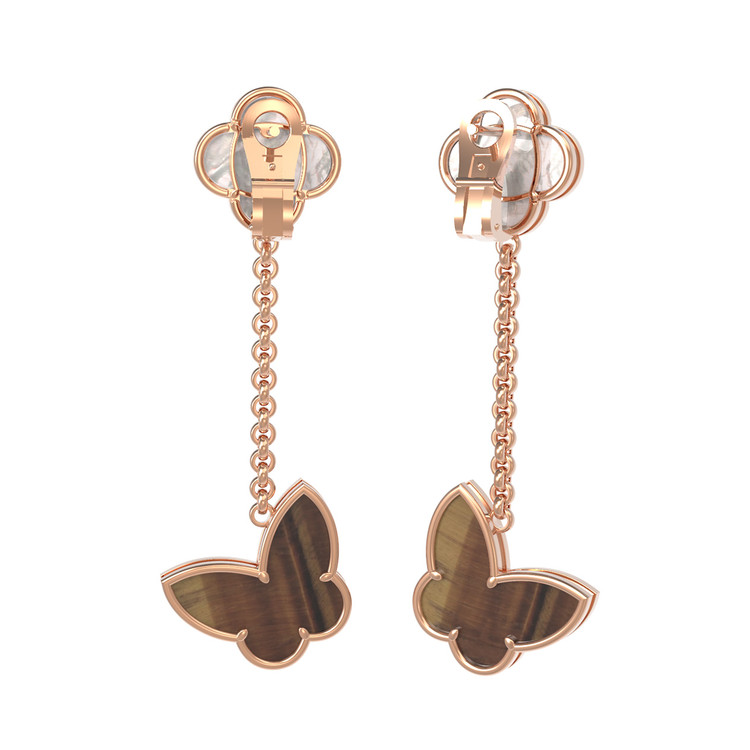 Серьги из золота c тигровым глазом и перламутром