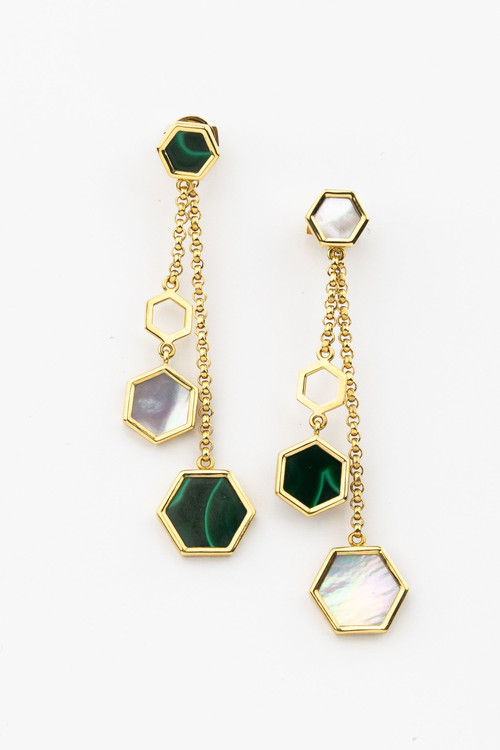 Серьги из лимонного золота c малахитом и перламутром