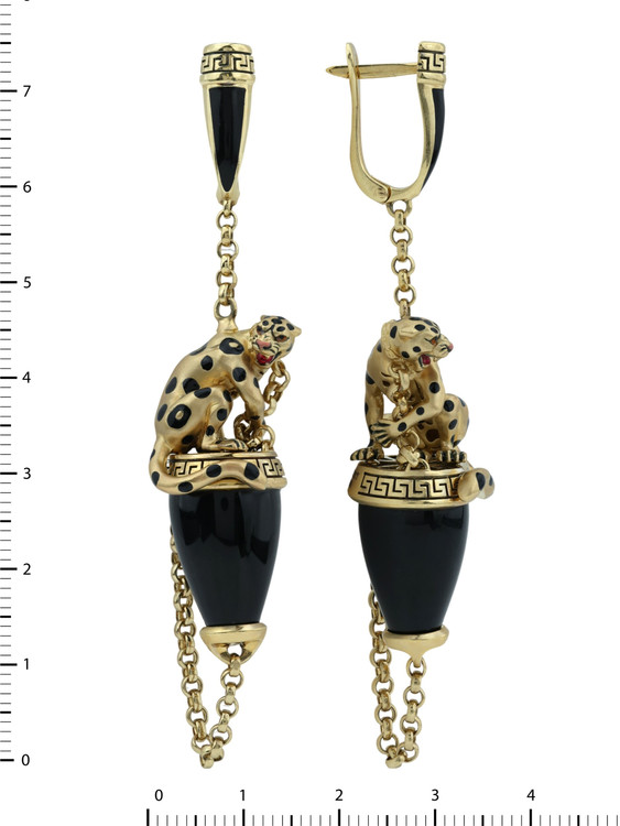 Серьги из лимонного золота c эмалью и ониксом