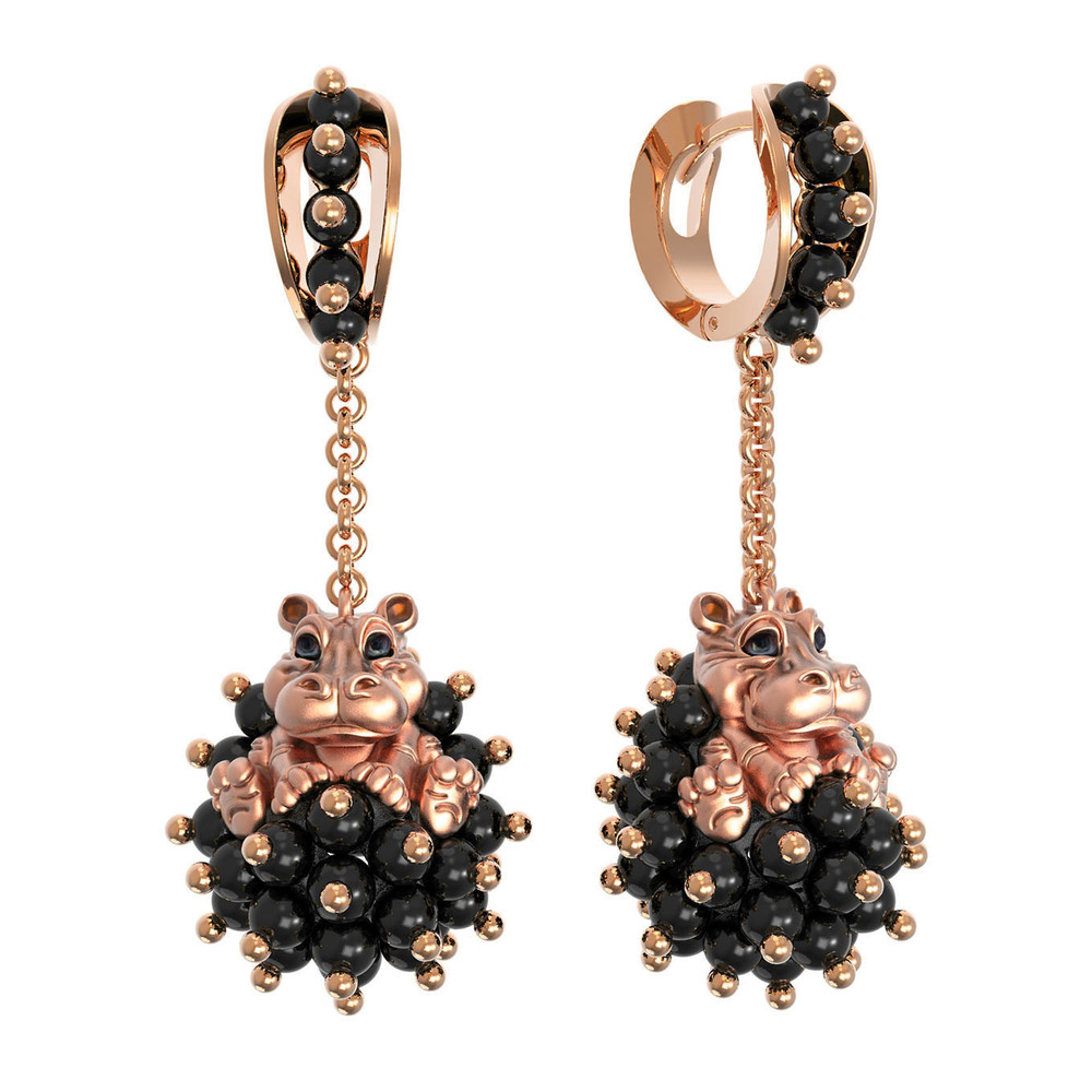 Серьги из золота c эмалью и ониксом