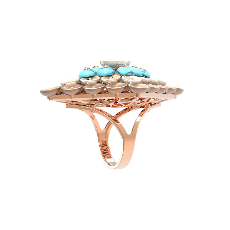 Кольцо из золота c бирюзой и перламутром