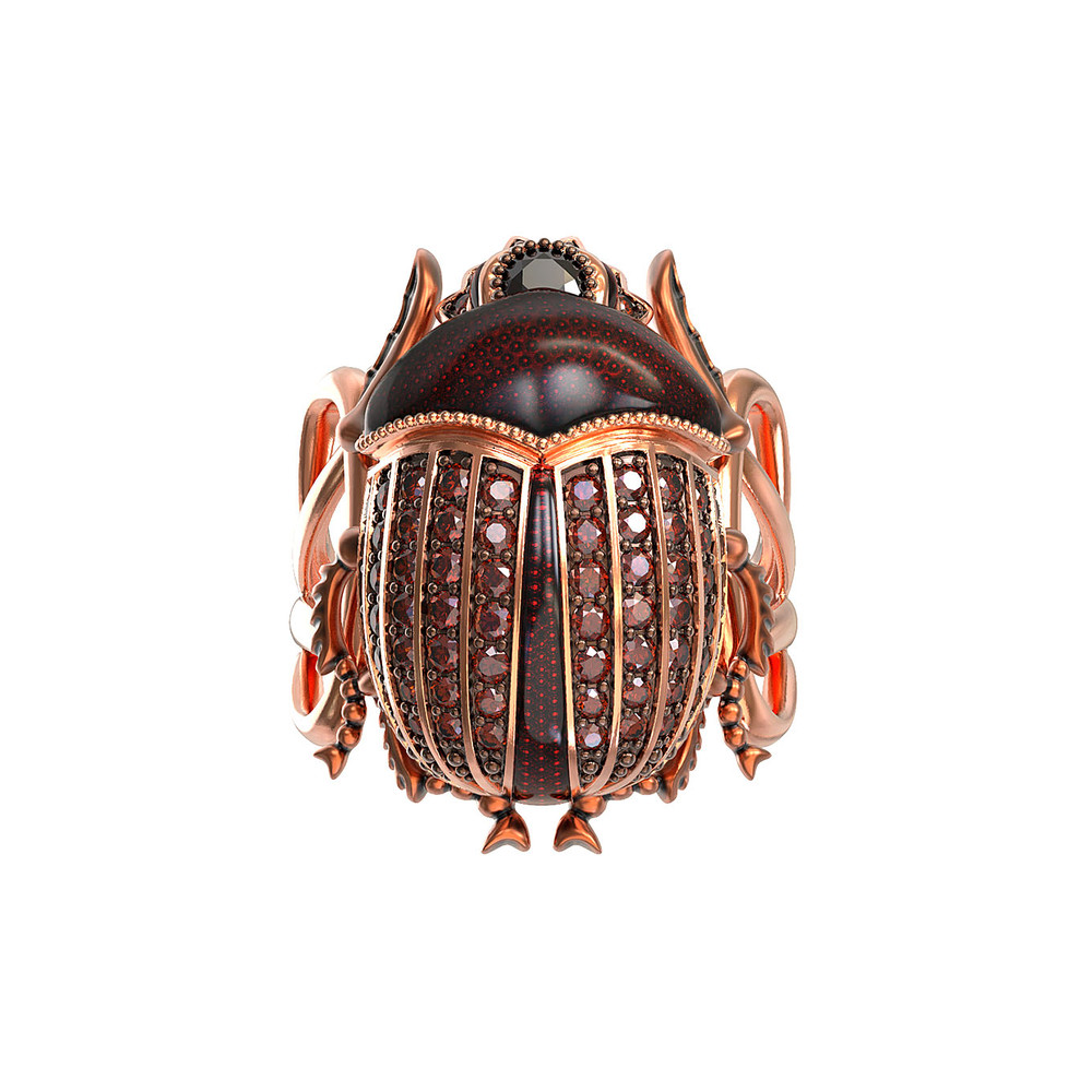 Кольцо из золота c эмалью, фианитом и гранатом