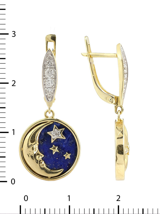 Серьги из лимонного золота c бриллиантами, лазуритом и перламутром