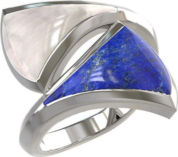 Кольцо из белого золота c лазуритом и перламутром