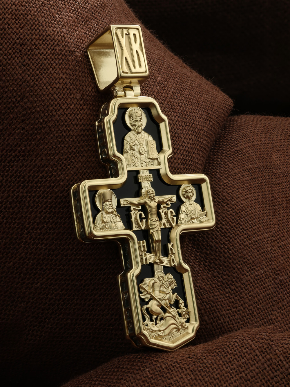 Крест из лимонного золота c ониксом