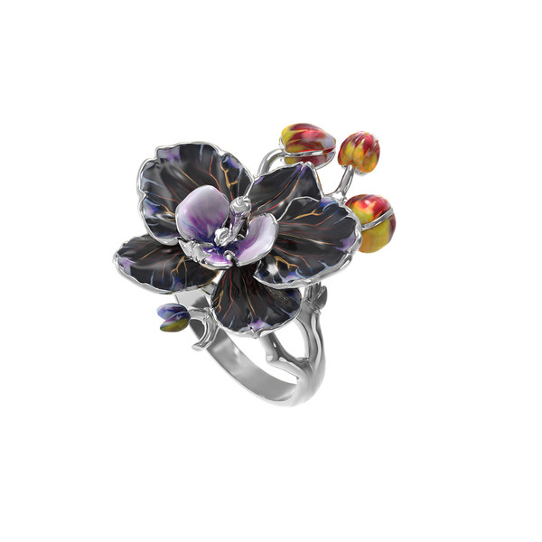 Кольцо из белого золота c эмалью