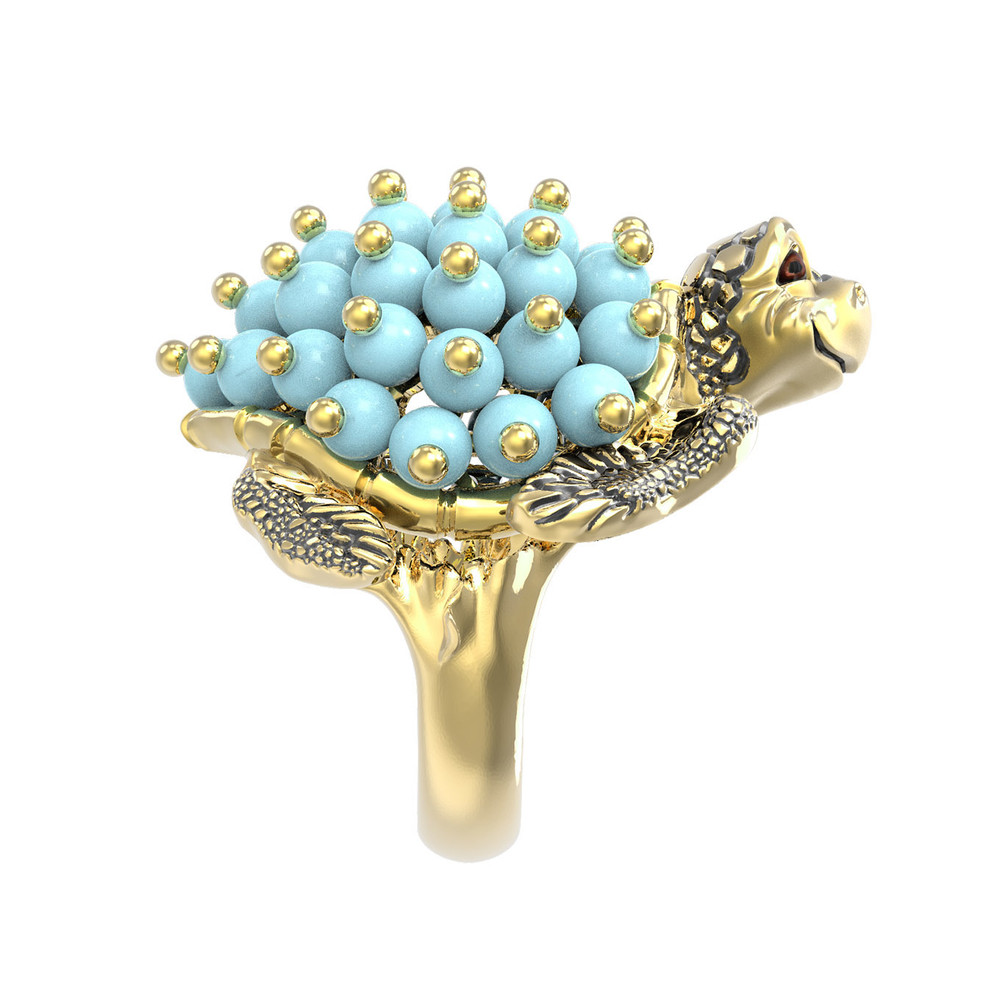 Кольцо из лимонного золота c эмалью и бирюзой