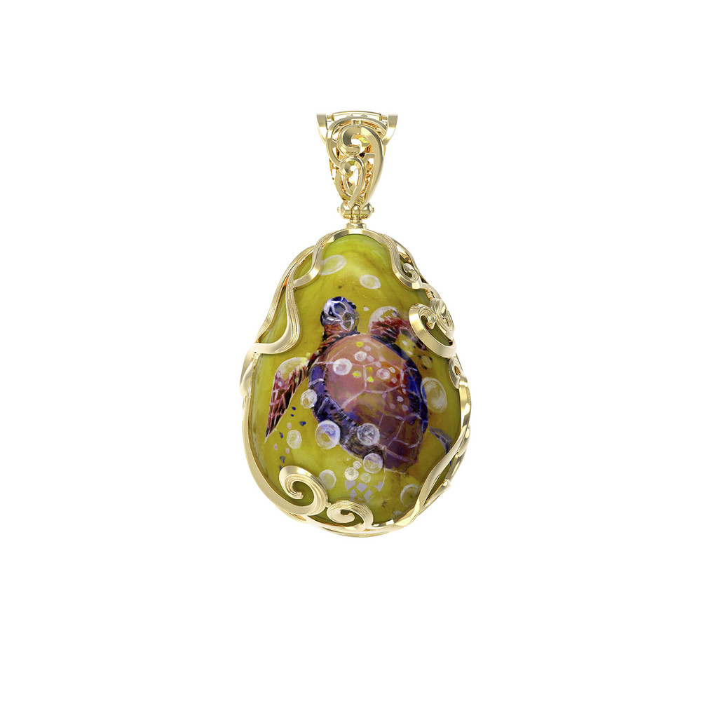 Подвеска из лимонного золота c росписным янтарём