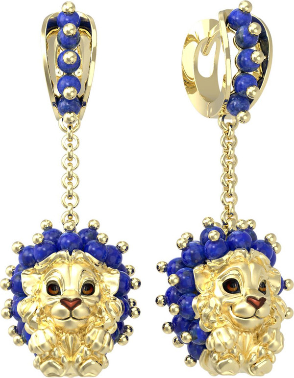 Серьги из лимонного золота c эмалью и лазуритом