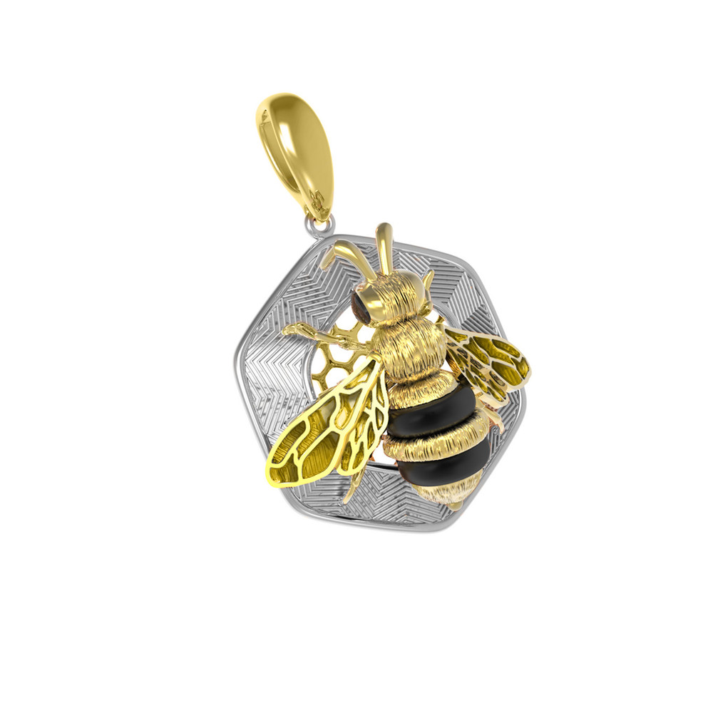 Подвеска из лимонного золота c эмалью, ониксом и эмалью