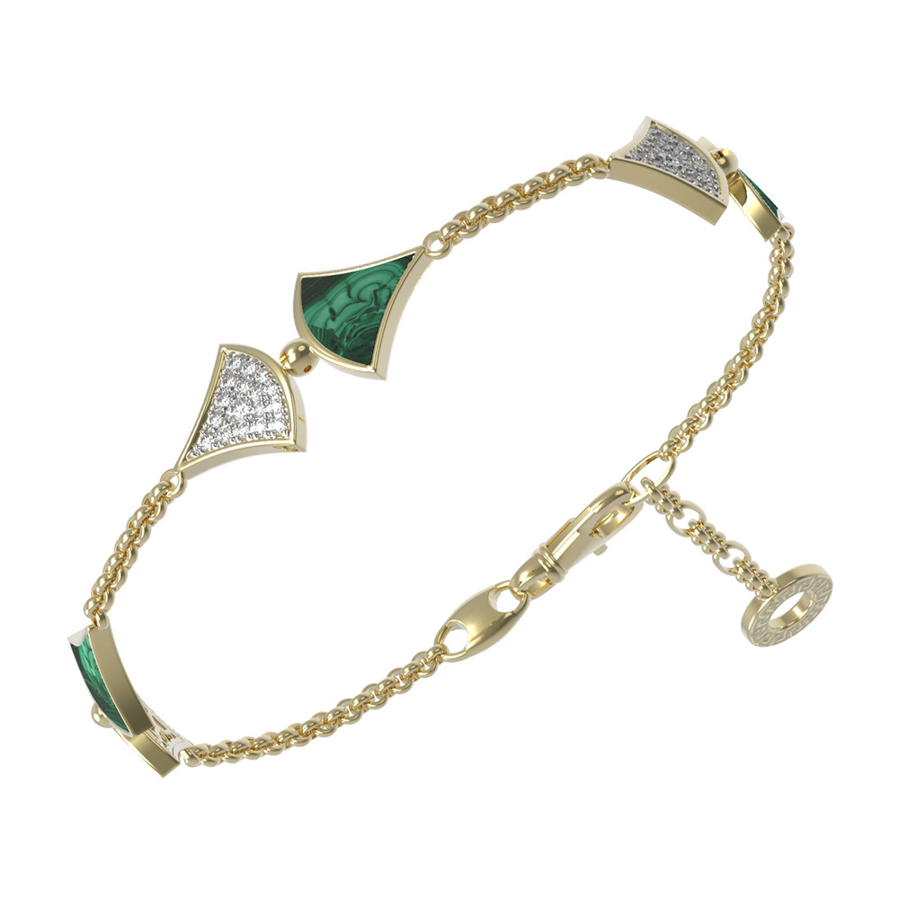 Браслет из лимонного золота c бриллиантами и малахитом