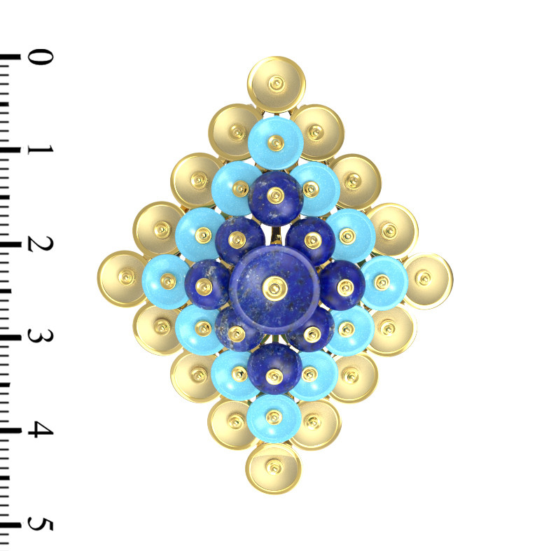 Подвеска из лимонного золота c бирюзой и лазуритом