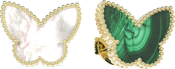 Серьги из лимонного золота c малахитом и перламутром