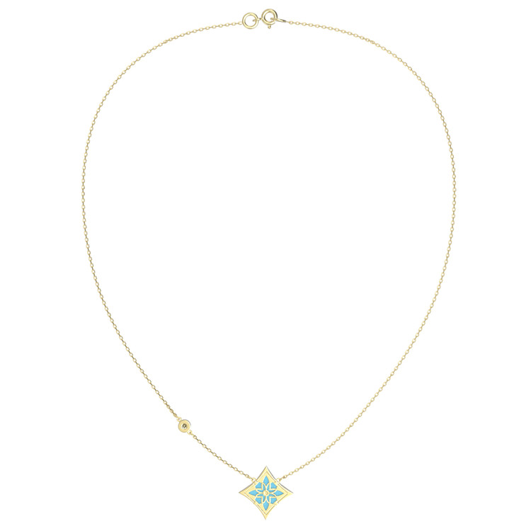 Колье из лимонного золота c бриллиантами и бирюзой