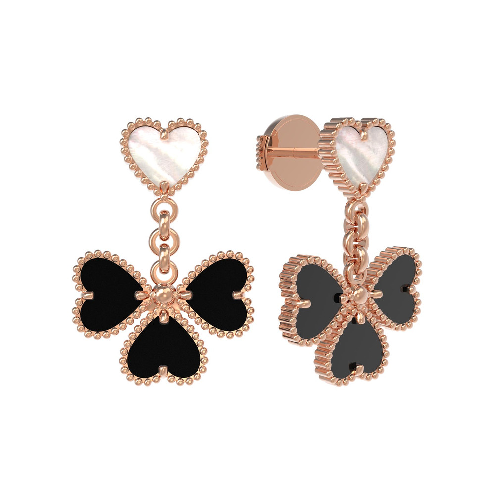 Серьги из золота c ониксом и перламутром