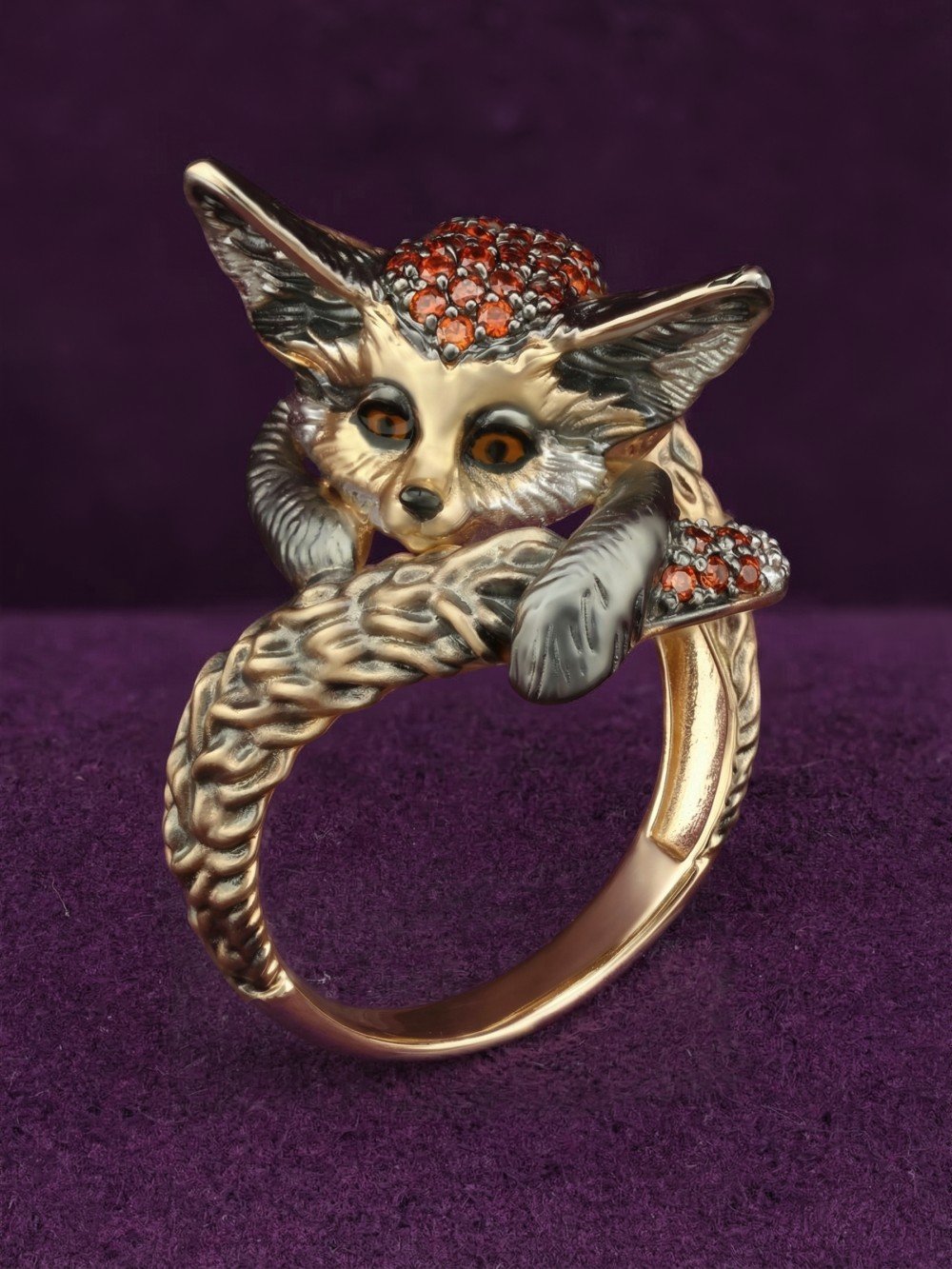 Кольцо из лимонного золота c эмалью и фианитом