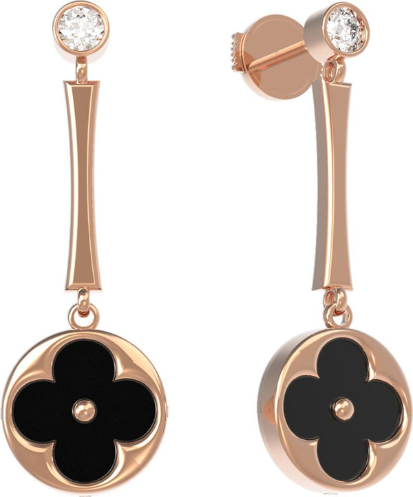 Серьги из золота c фианитом и ониксом