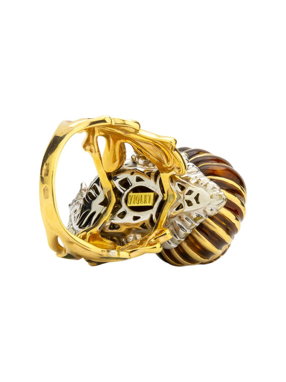 Кольцо из лимонного золота c эмалью