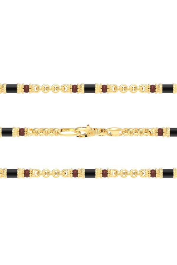 Цепь из лимонного золота c ониксом и кораллом