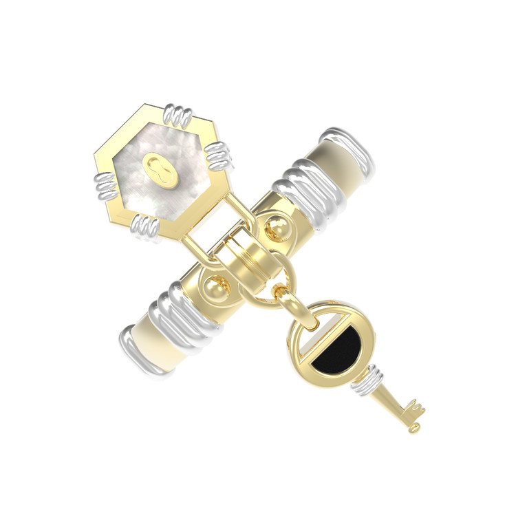 Кольцо из лимонного золота c ониксом и перламутром