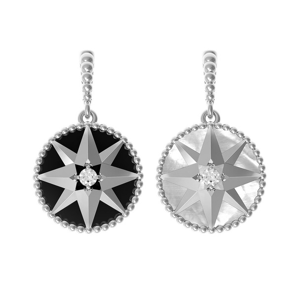 Подвеска из белого золота c фианитом, ониксом и перламутром