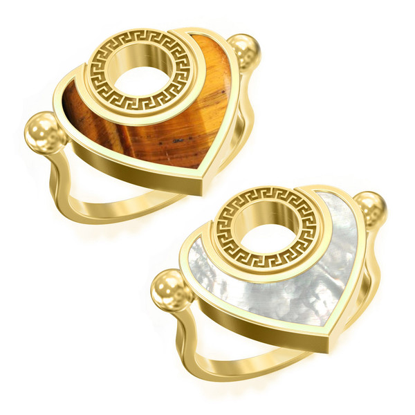 Кольцо из лимонного золота c тигровым глазом и перламутром